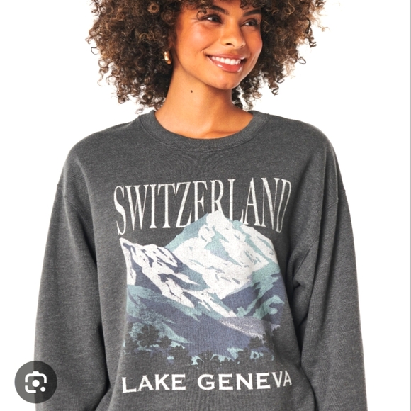 Hollister Lake Geneva Oversized Crew Neck Sweatshirt Charcoal Gray XL - Picture 2 of 8